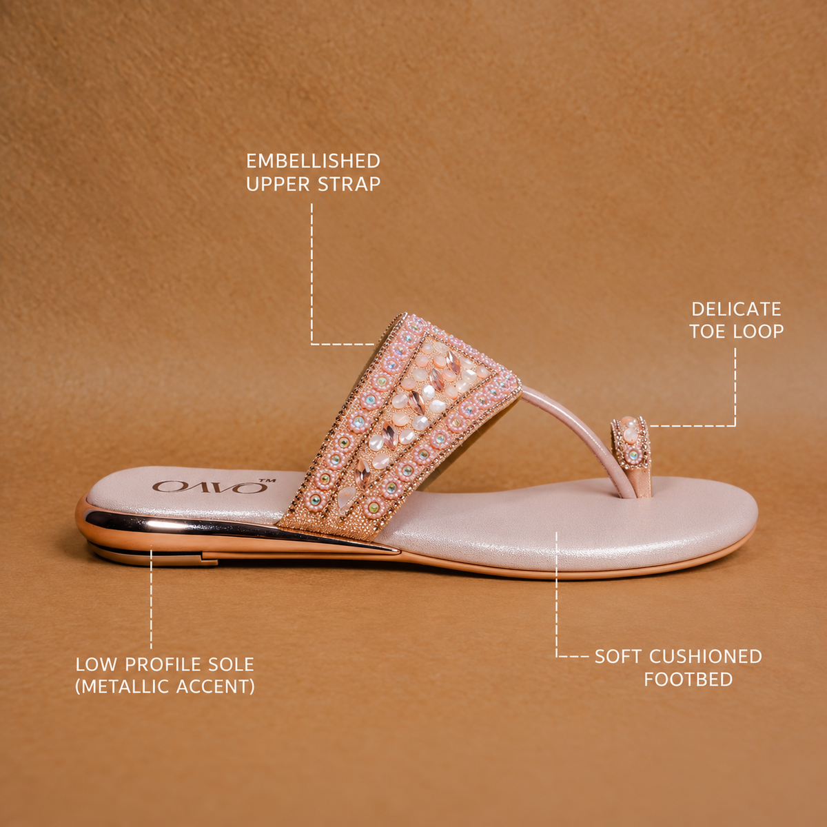 QAVO - The Aurelia Embellished Metallic Flats