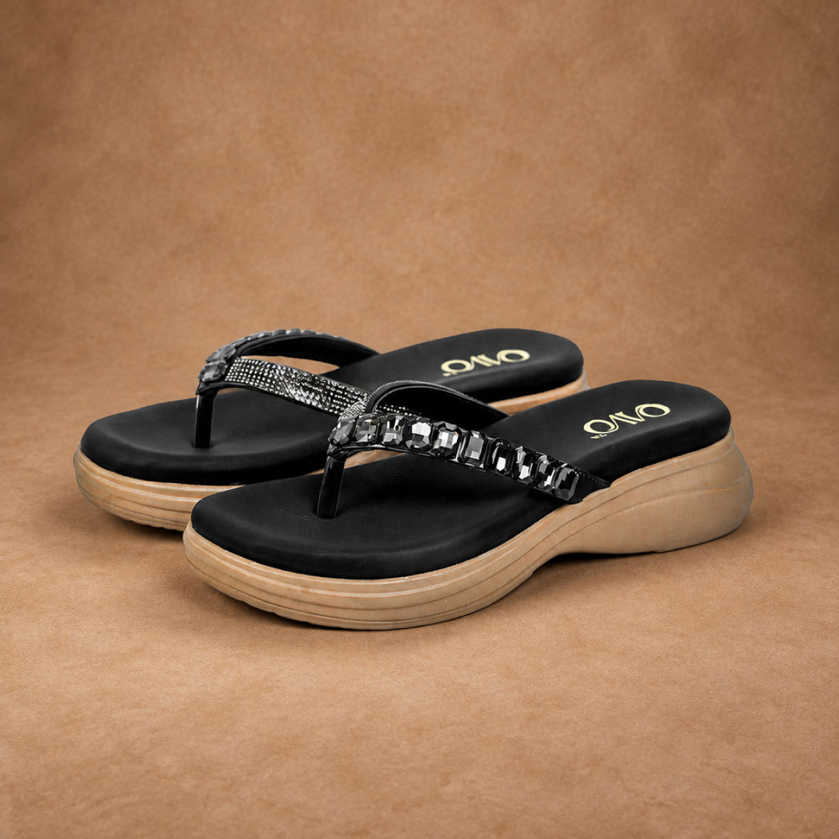 QAVO - The Celeste Crystal Embellished Wedge Sandals