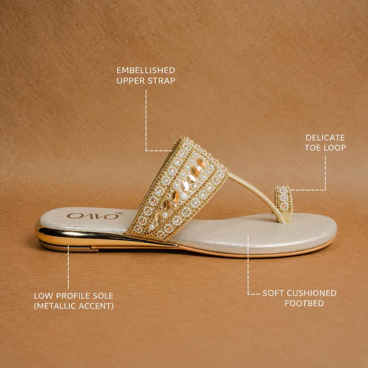 QAVO - The Aurelia Embellished Metallic Flats