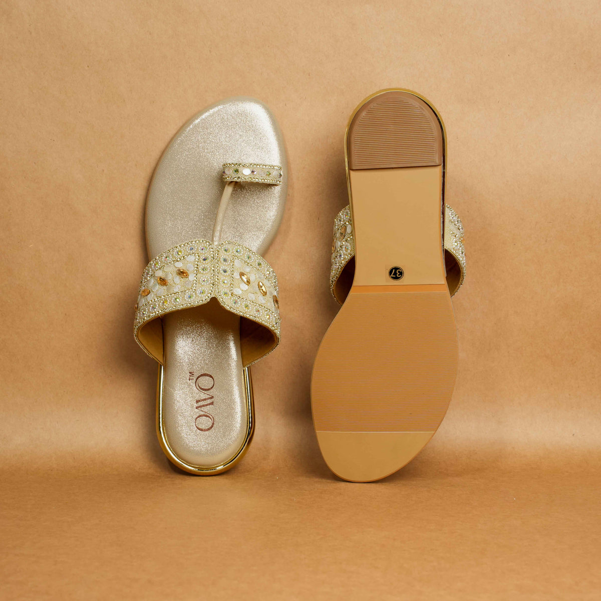 QAVO - The Aurelia Embellished Metallic Flats