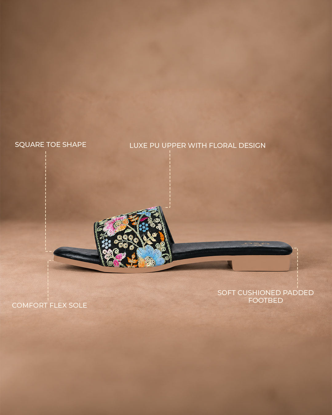 QAVO - The Floré Embroidered Floral Flats