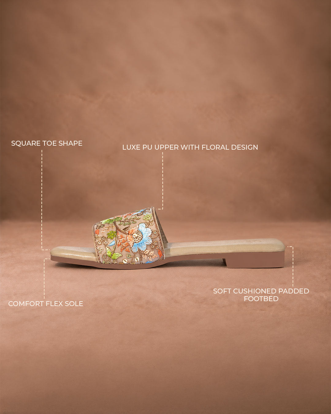 QAVO - The Floré Embroidered Floral Flats