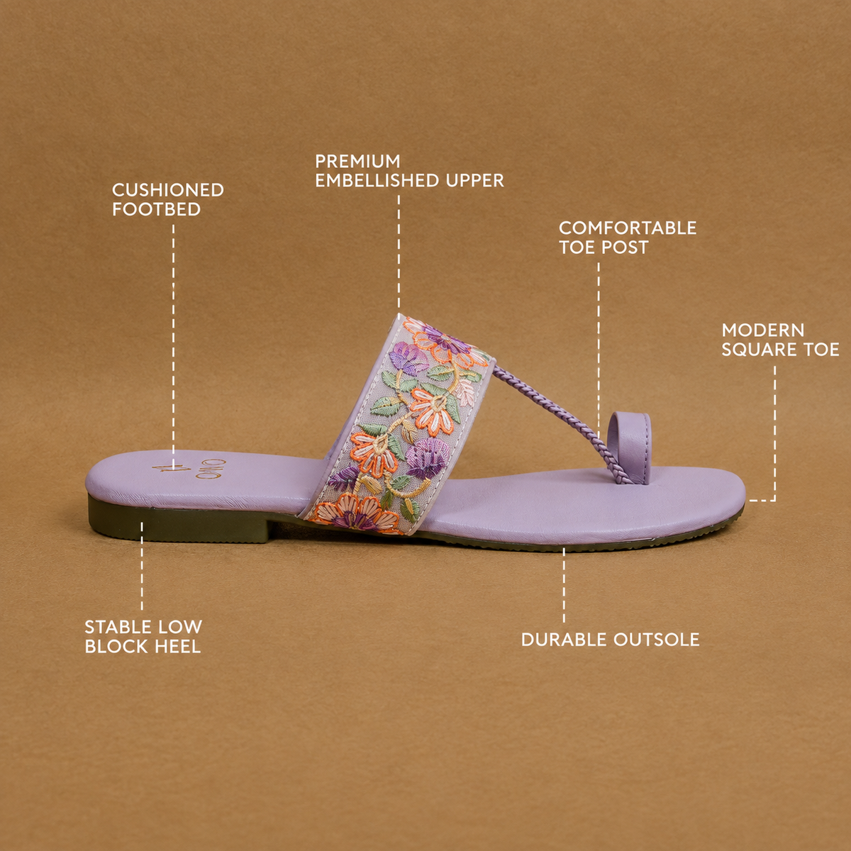 QAVO - The Fiore Floral Embroidered Toe-Loop Sandals